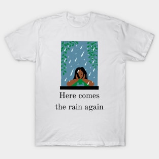 Here Comes The Rain Again Pastel Blue Print T-Shirt